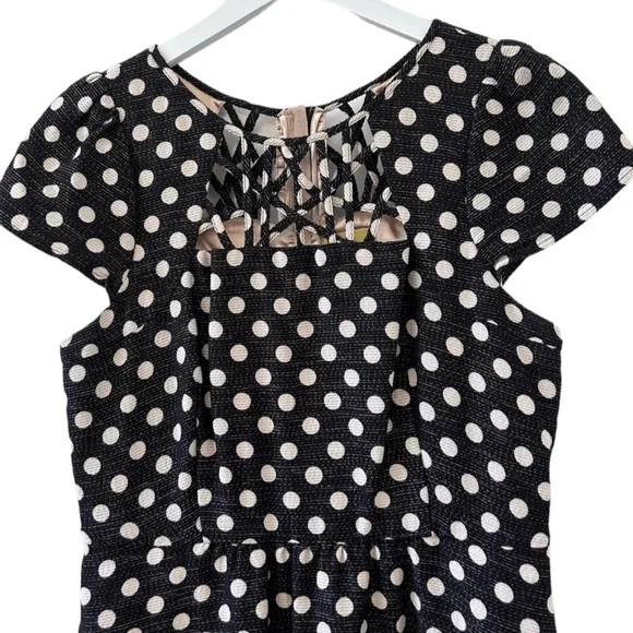 Anthropologie Maeve EUC Sz 4 Black & White Polka Dots Fit & Flare Dress (0535)